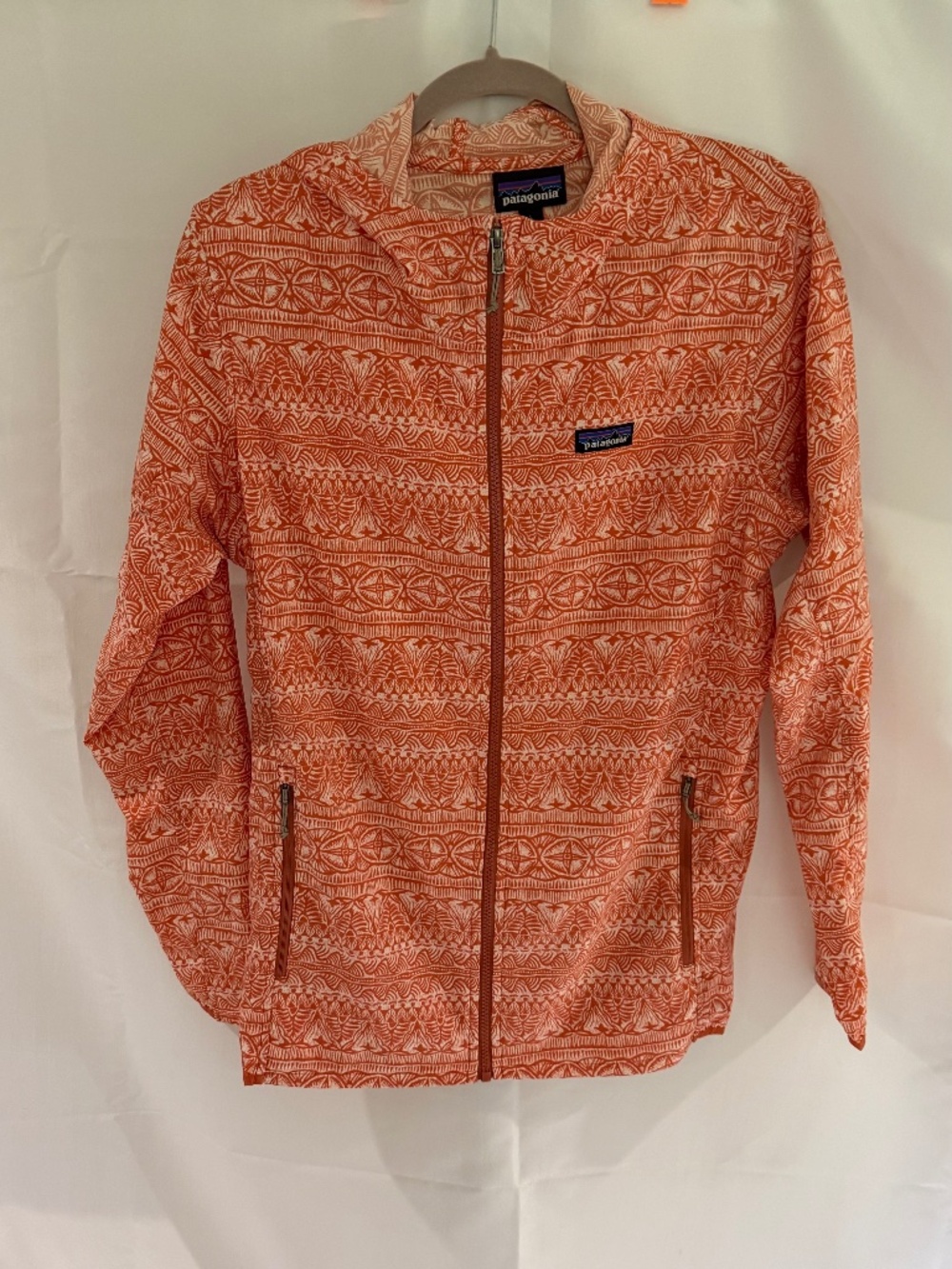 Patagonia Women's Bajadas Hoody Jacket Sunset Orange Aztec Print Size L